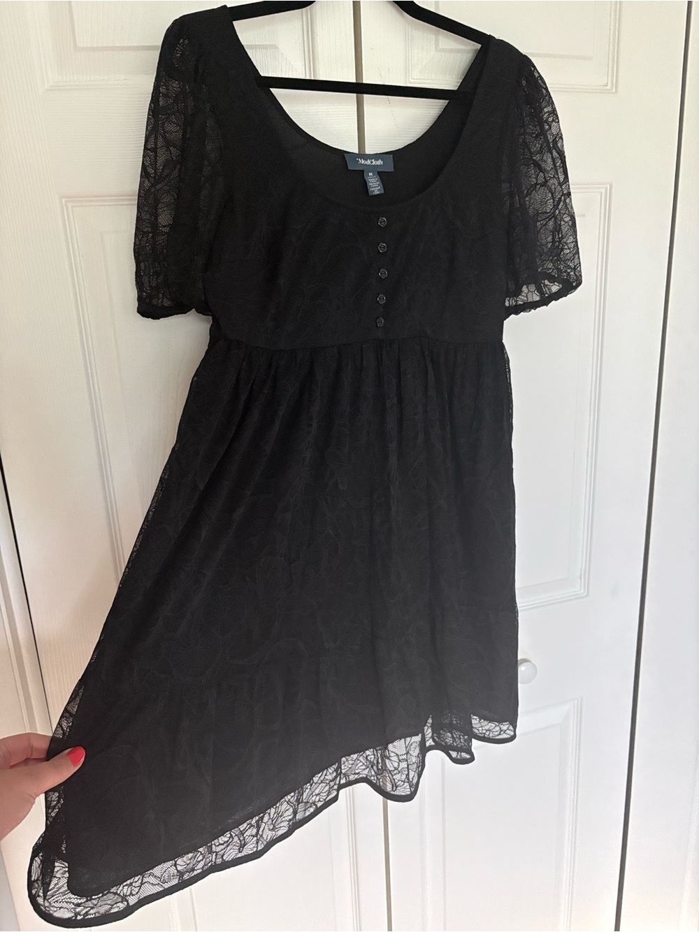 Black Lace Short Sleeve Scoop Neck Babydoll Dress - ModCloth